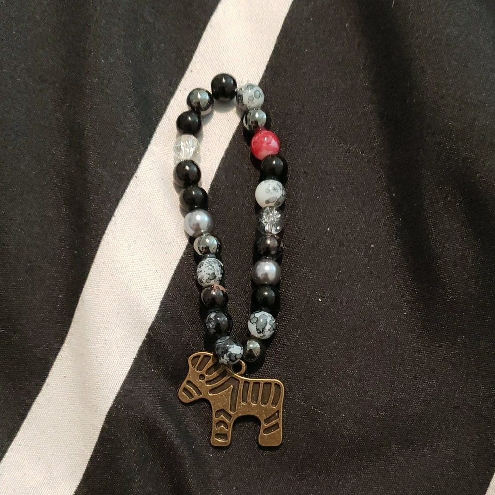 Beaded Bracelet with Zebra Charm